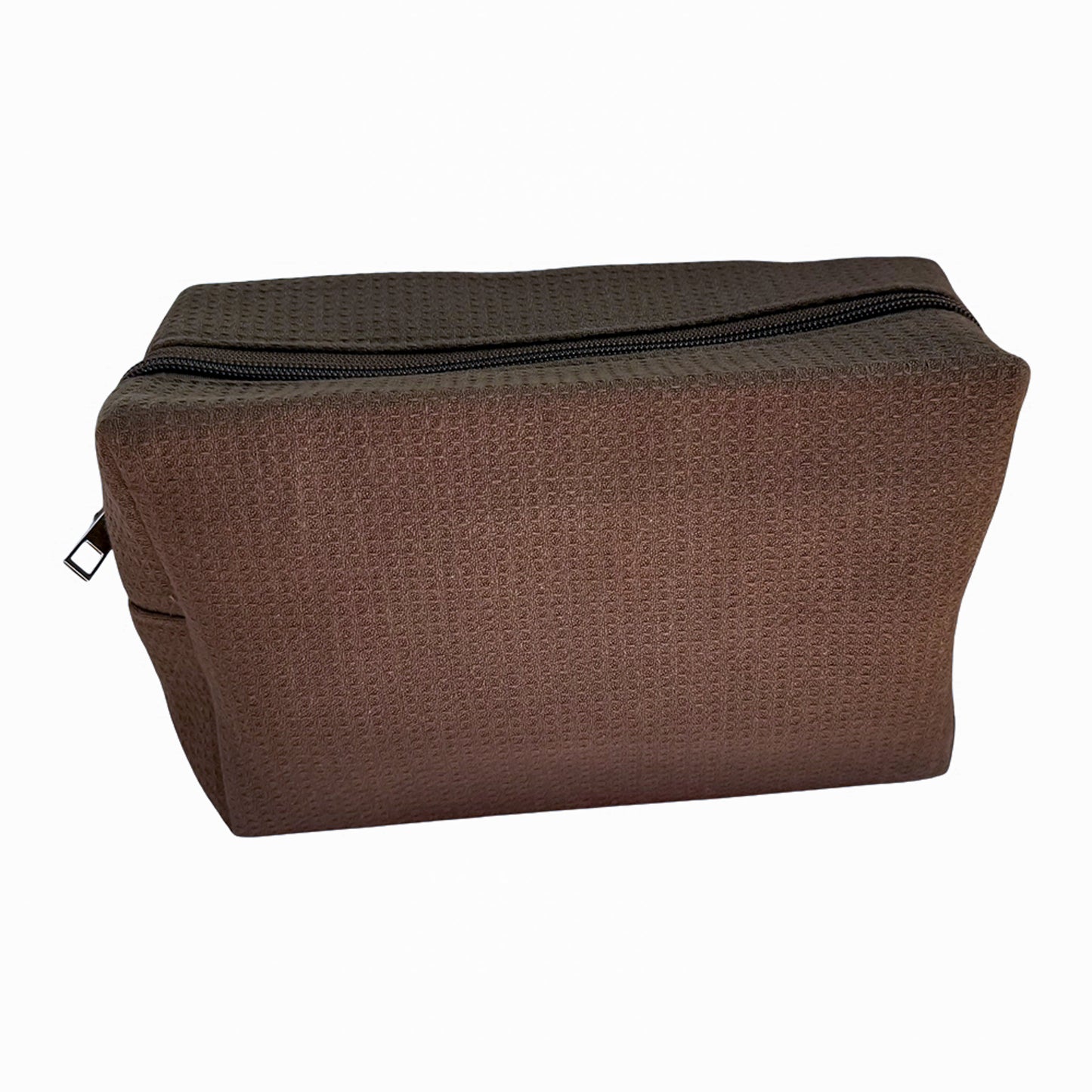 Dark brown waffle-textured zip pouch — sleek and functional travel bag by Local Love by Lauren.