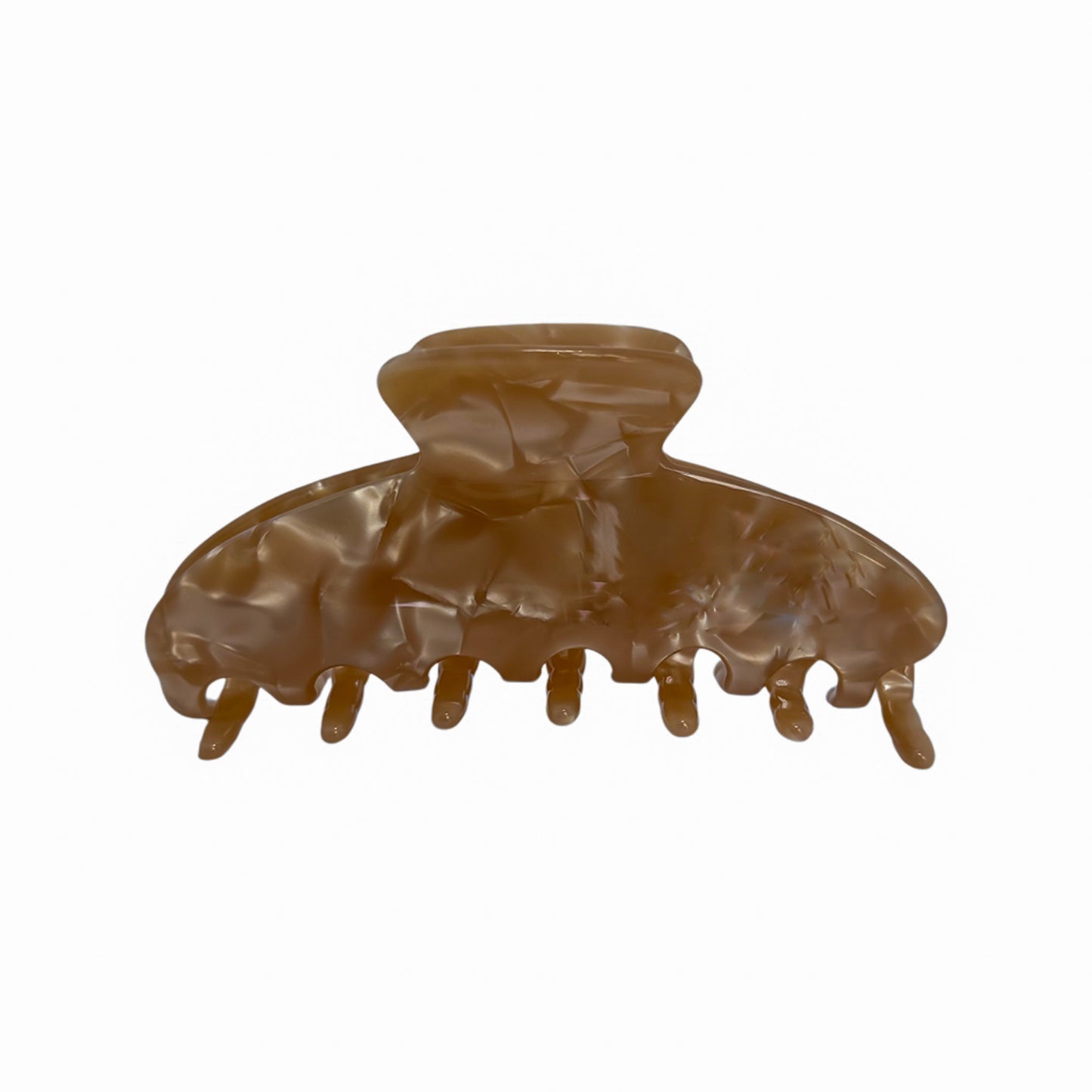 Personalized OG Claw in light brown marble finish, standard size with curved teeth for a secure hold.