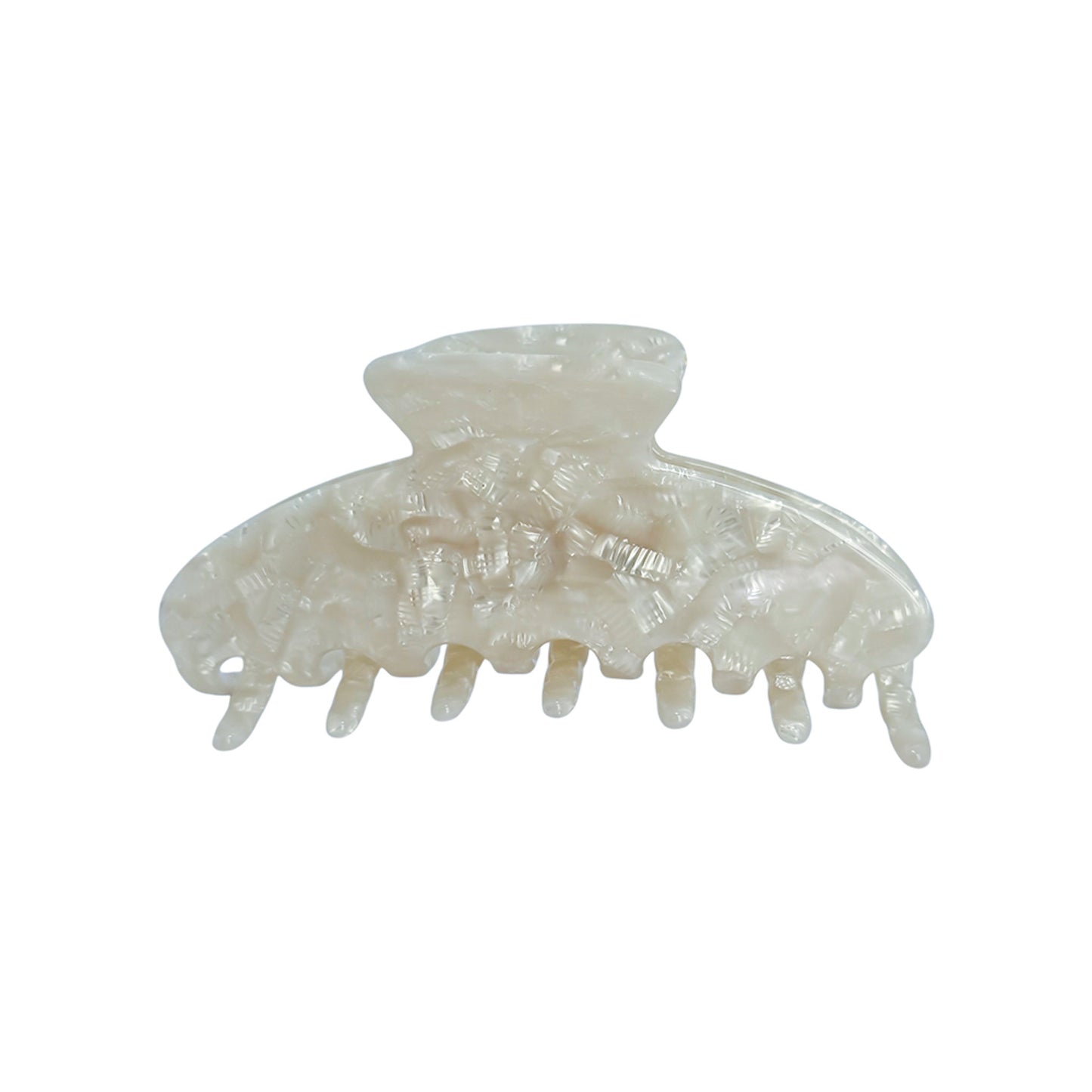 OG Claw clip in glossy pearl white with a marbled texture, curved body, and wide teeth for secure, stylish hold.