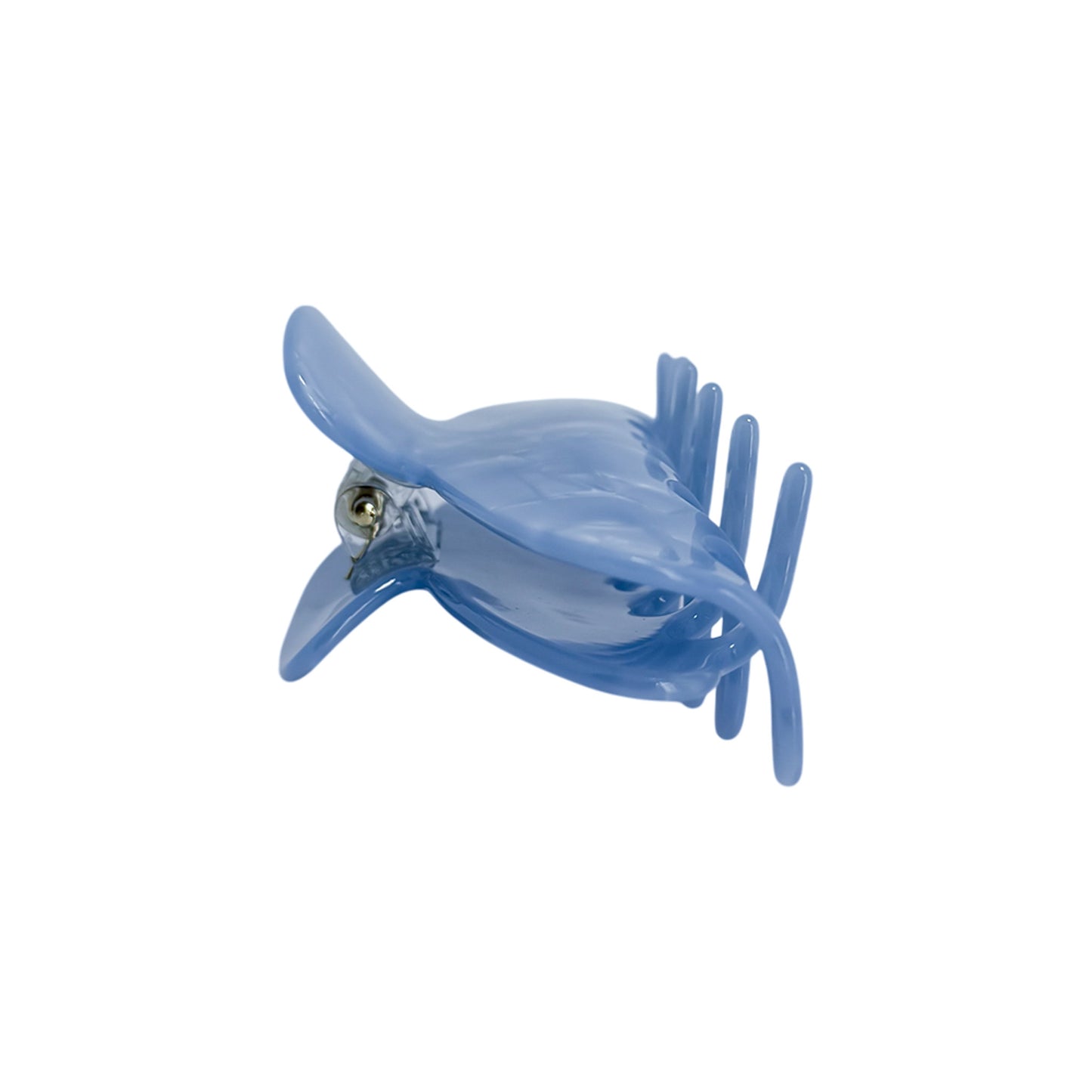 Side view of the OG Claw hair clip in large size with a glossy sky blue finish and curved prongs for strong, stylish hold.