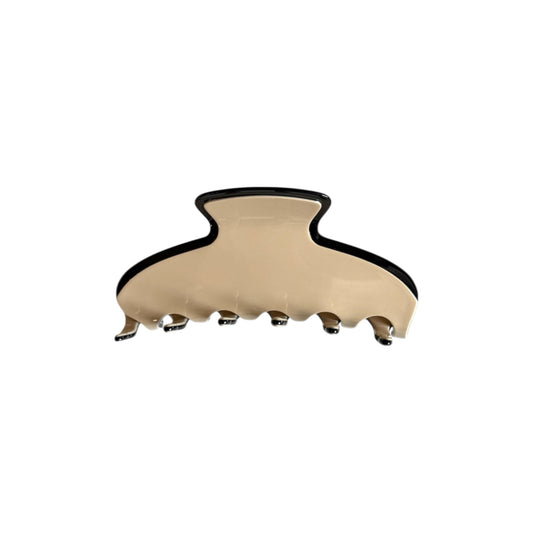 Neutral beige and black claw clip – glossy finish, strong hold minimalist hair accessory