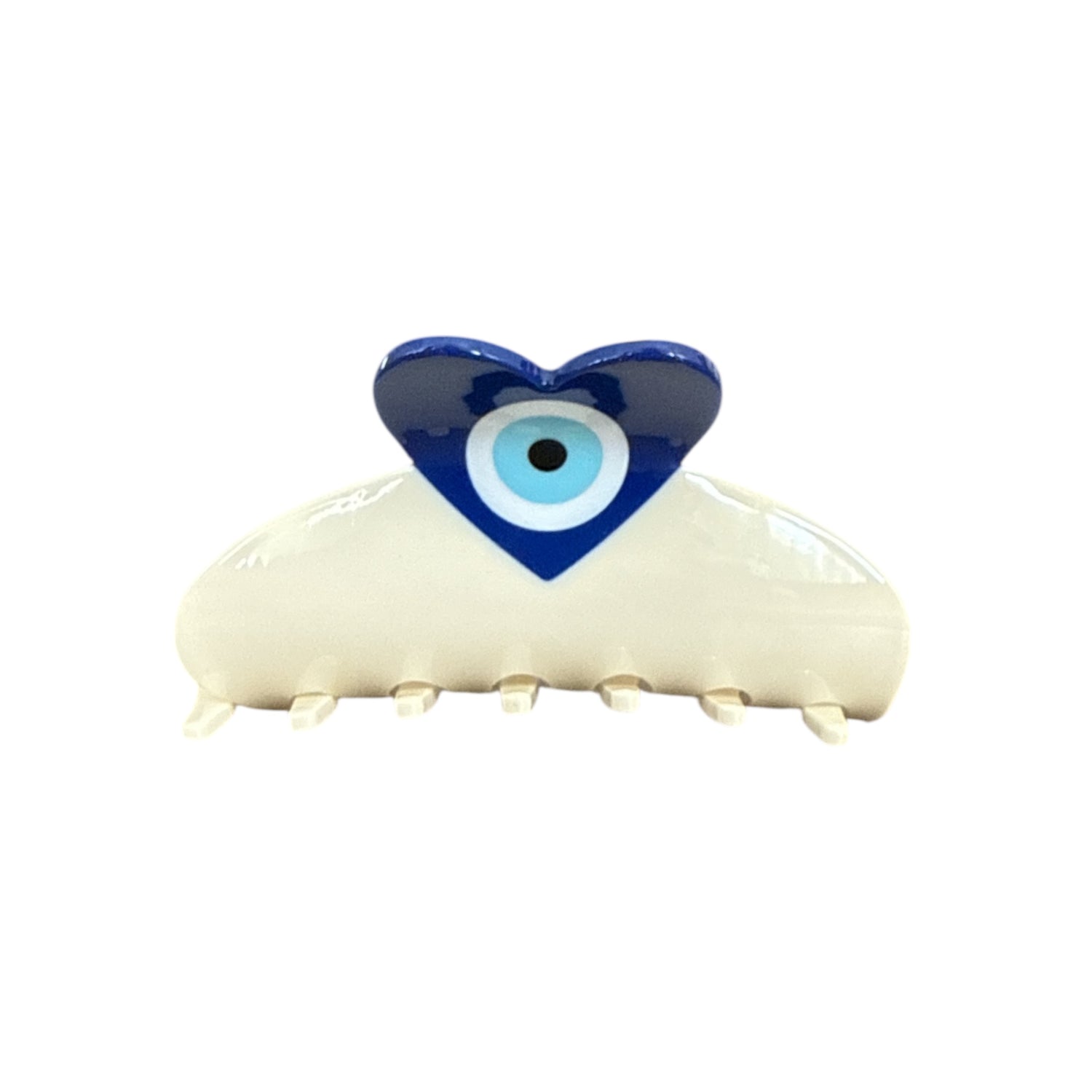 Blue and white evil eye claw clip with heart detail, designed for protection and style — from Local Love by Lauren.