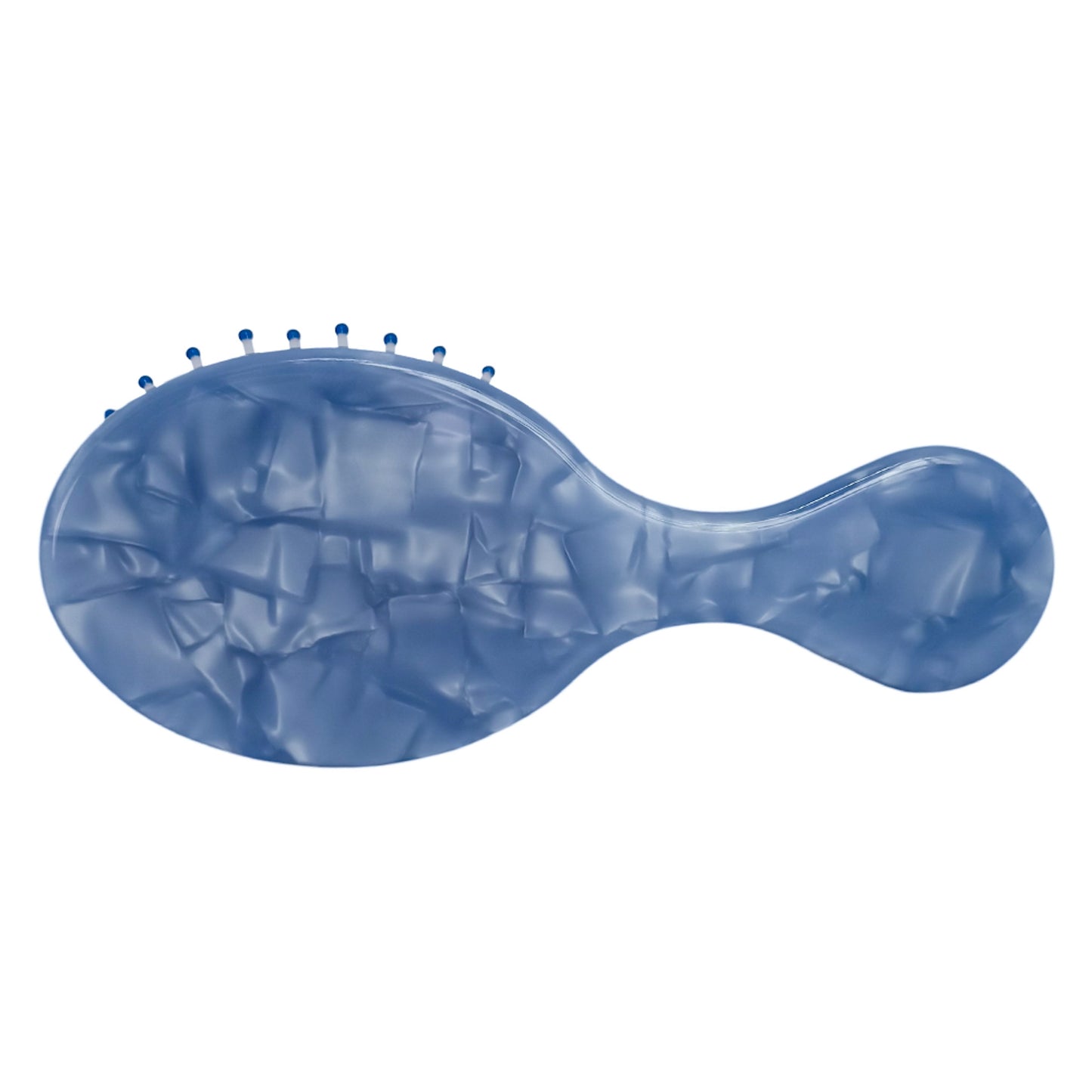 Custom Clutch Brush in blue — back view of personalized mini detangler with glossy marble finish by Local Love by Lauren.