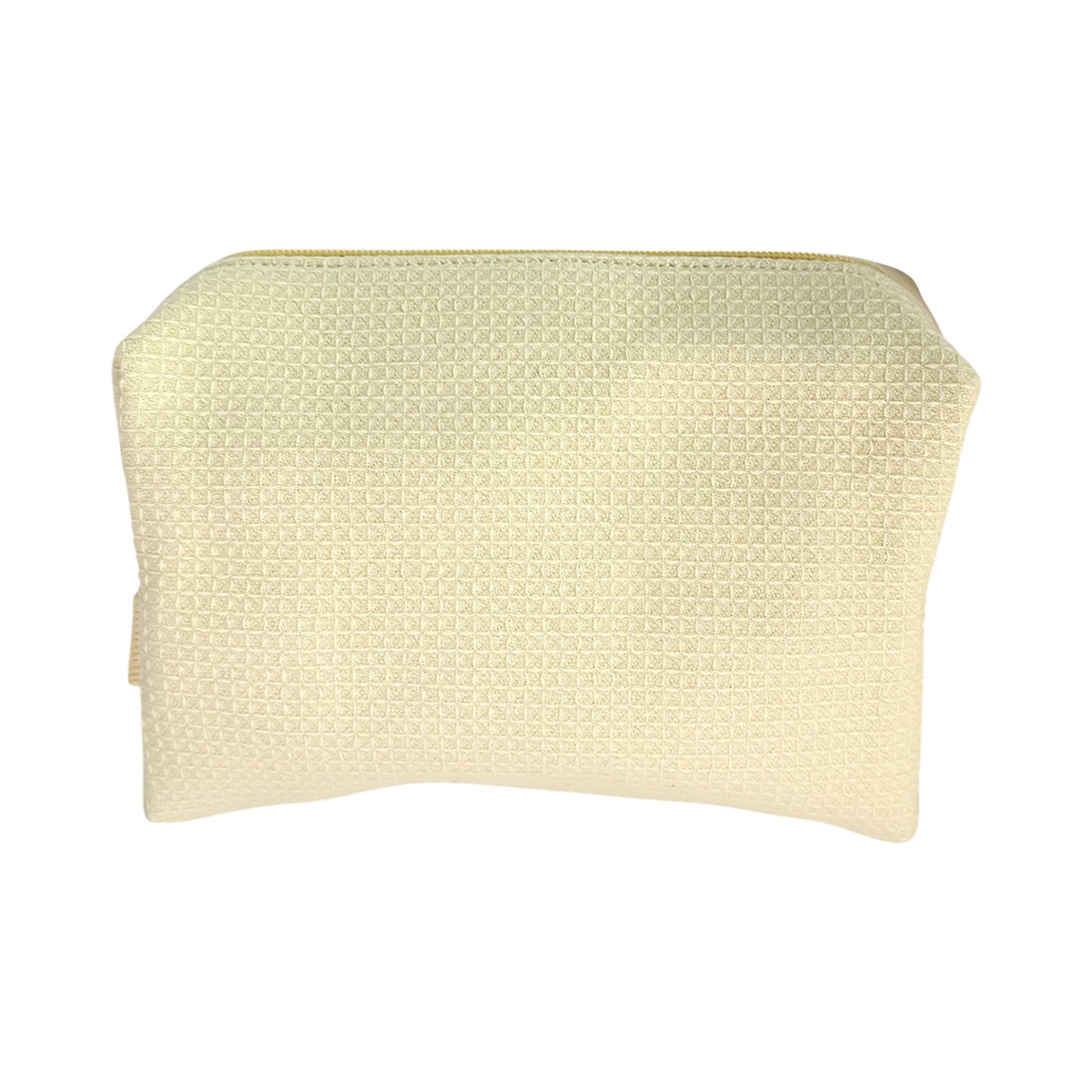 Light yellow waffle-textured travel pouch with zipper — everyday makeup or toiletry bag by Local Love by Lauren.