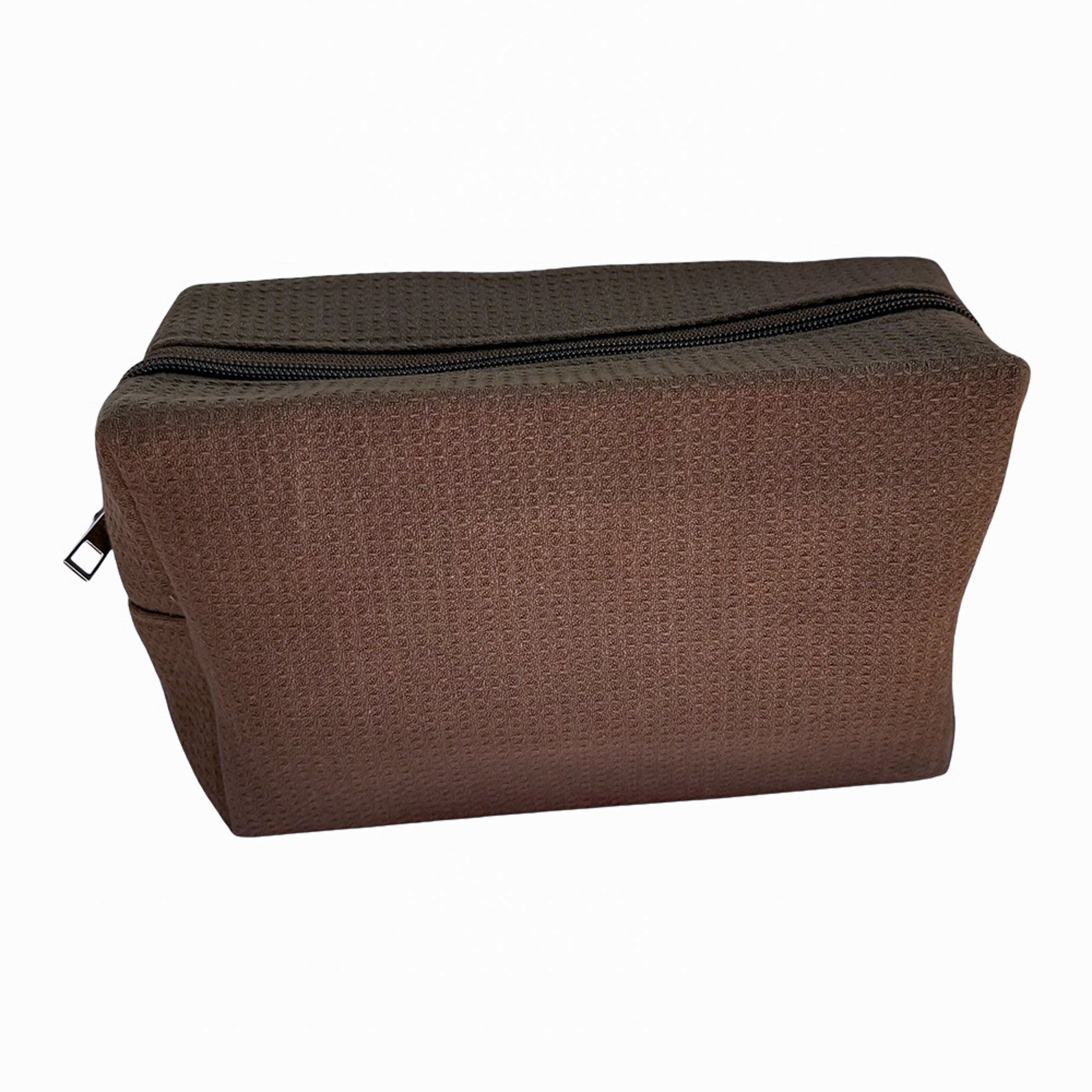 Dark brown waffle-textured zip pouch — sleek and functional travel bag by Local Love by Lauren.