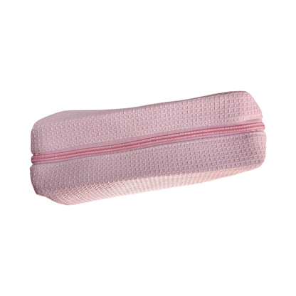 Light pink waffle-textured travel pouch with zipper and handle — cute and functional bag by Local Love by Lauren