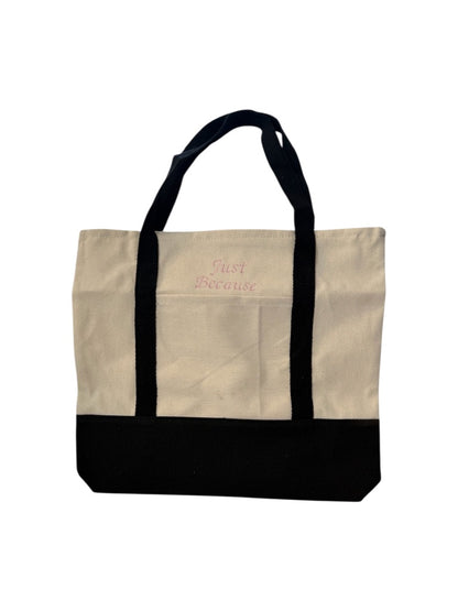 Custom embroidered canvas tote bag with contrasting straps and base — available in black, forest green, and red from Local Love by Lauren.