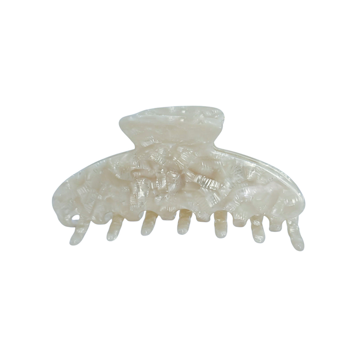 OG Claw clip in glossy pearl white with a marbled texture, curved body, and wide teeth for secure, stylish hold.