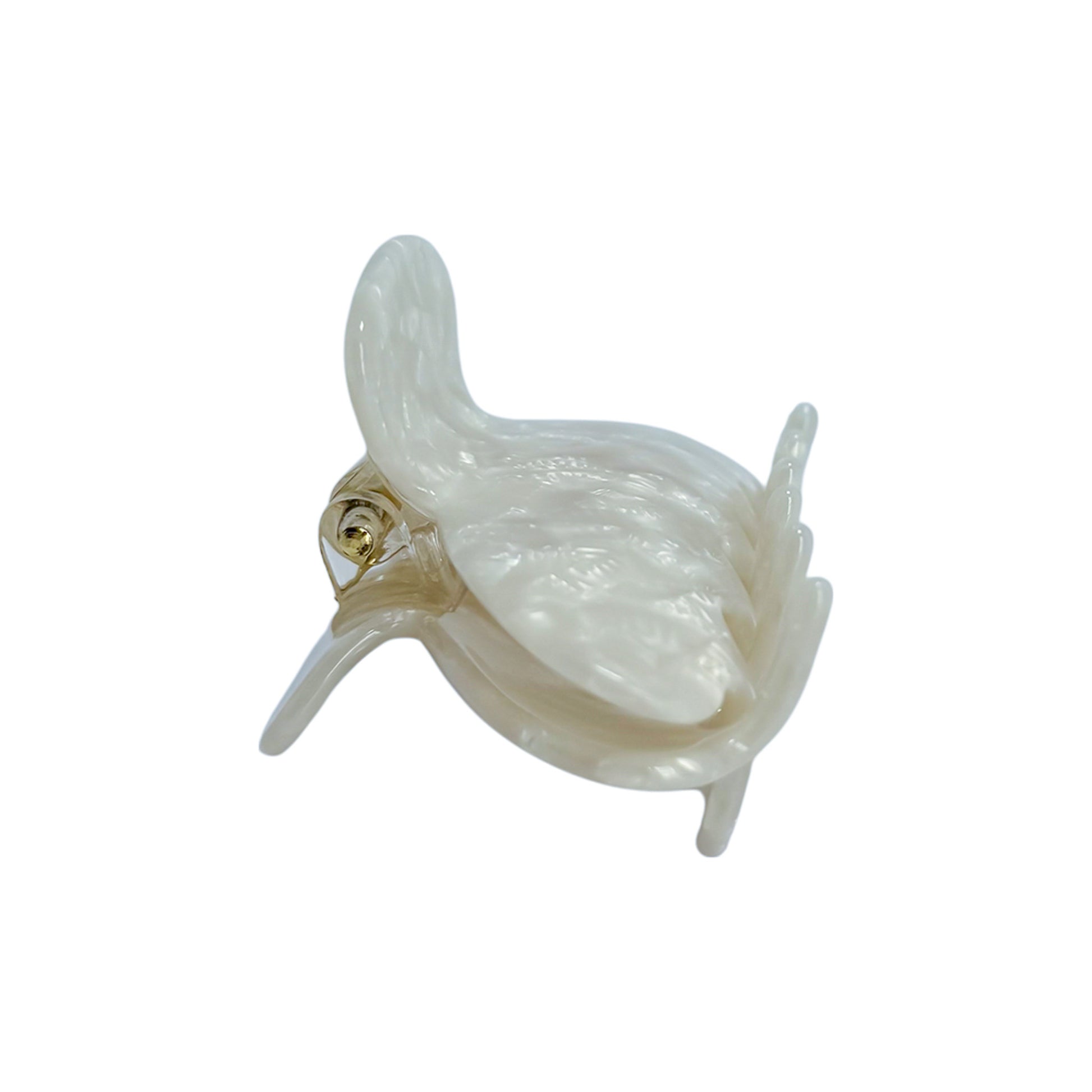 Side view of the OG Claw hair clip in standard size with a glossy white ivory finish and curved prongs for secure everyday styling.
