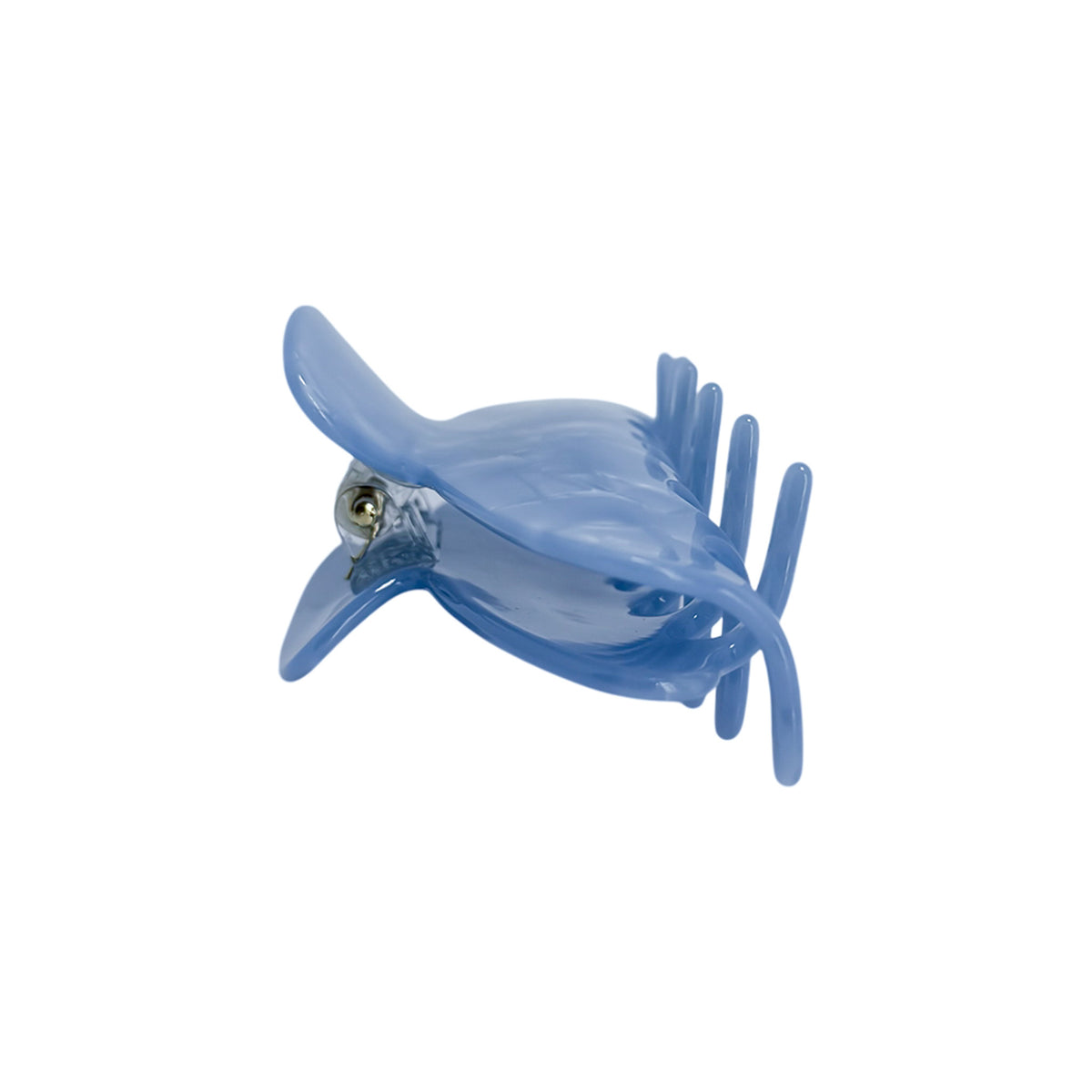 Side view of the OG Claw hair clip in large size with a glossy sky blue finish and curved prongs for strong, stylish hold.