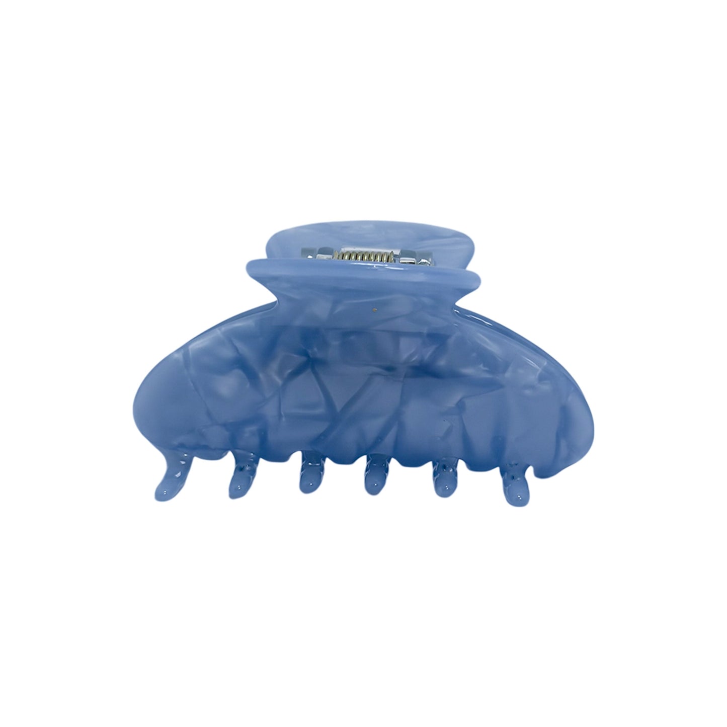 Front view of the OG Claw hair clip in standard size with a glossy sky blue marbled finish and wide grip for secure hold.

