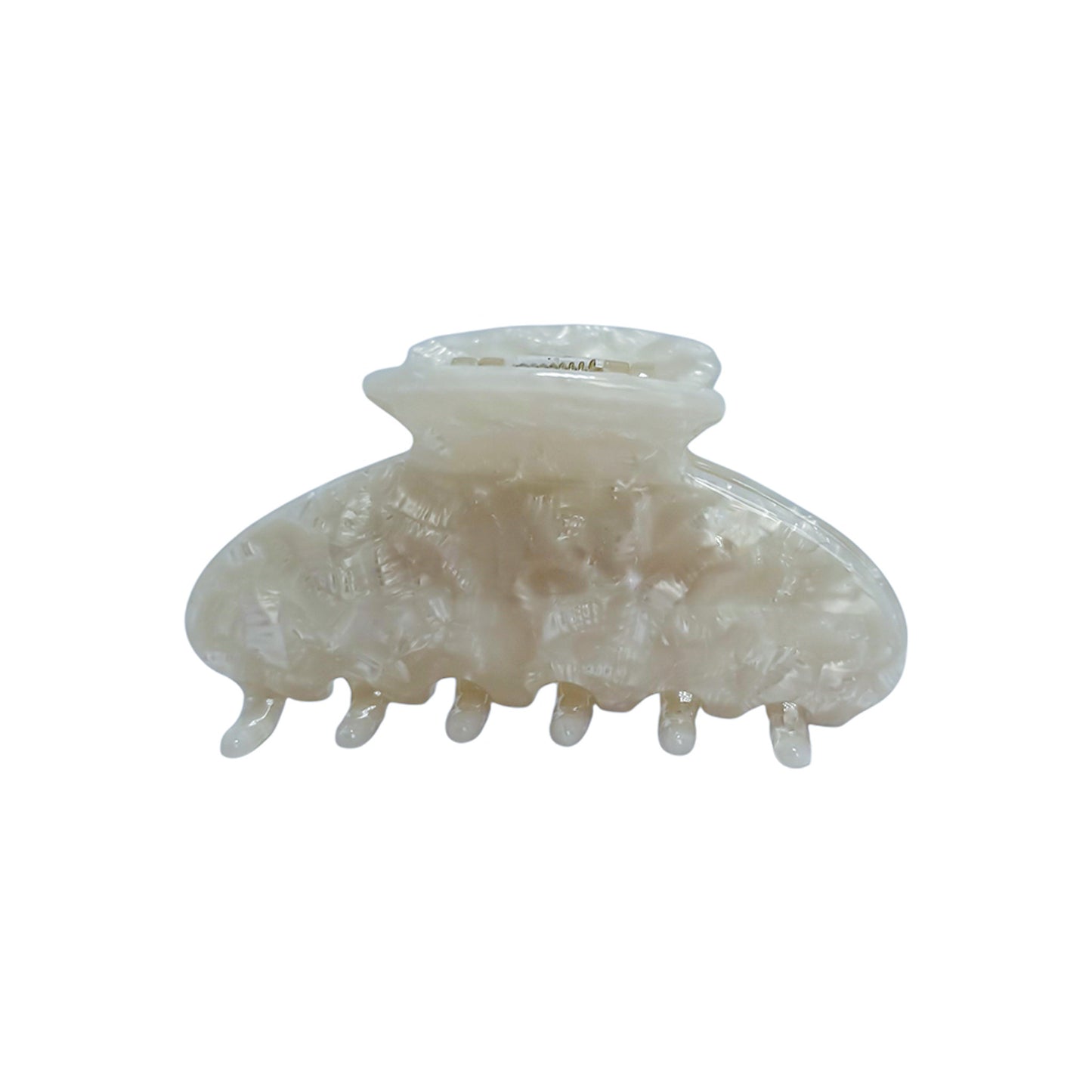 Personalized OG Claw in white marble finish, standard size with curved grip for everyday hair styling.
