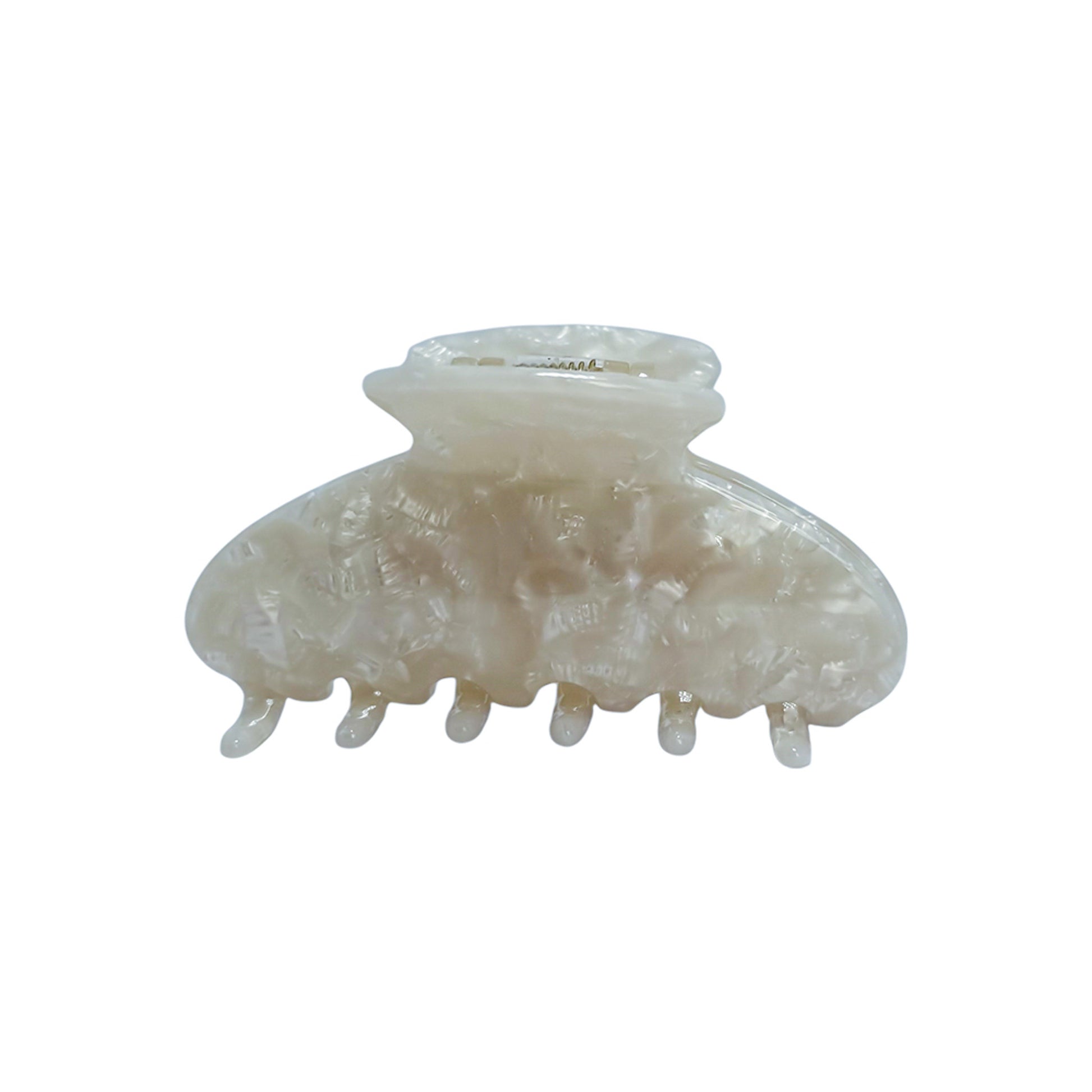 Personalized OG Claw in white marble finish, standard size with curved grip for everyday hair styling.
