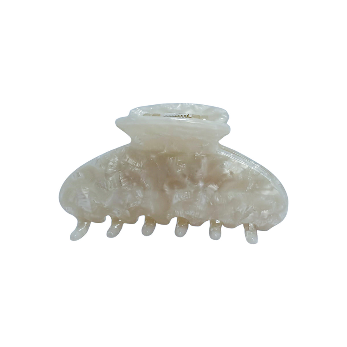 Personalized OG Claw in white marble finish, standard size with curved grip for everyday hair styling.
