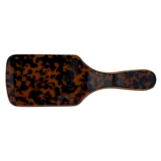 Personalized Bamboo Babe Brush with tortoise shell finish and flat back, ideal for smoothing and custom name engraving.