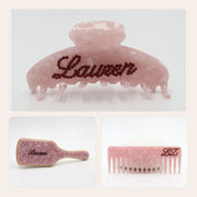 The Matching Set in Pink: Statement Claw, Bamboo Babe Brush and NO BS Comb with matching crystal names – Local Love by Lauren